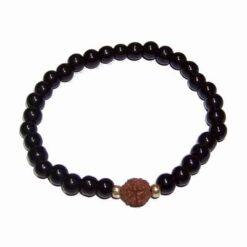 Bratara cu Rudraksha si sfere negre, pe elastic