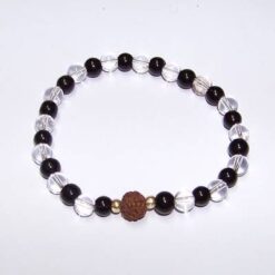Bratara cu Rudraksha si sfere negre/transparente, pe elastic